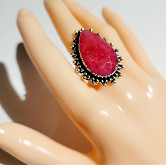 Natural Raw Cut Ruby 925 Silver Ring - Picture 11 of 12